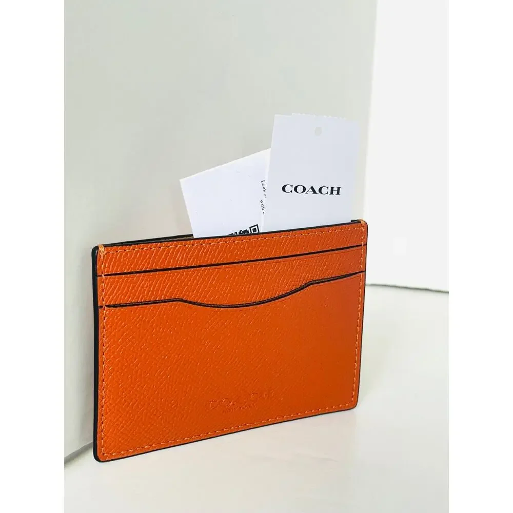Coach Card Case Money Clip Spice Orange Crossgrain Leather Mens CDC79